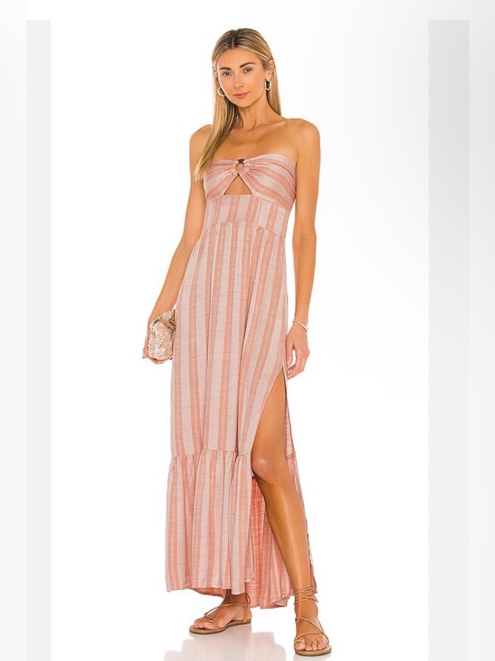 L*Space Coral/Pink ‘Melody’ Striped A-Line Dress